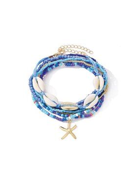 17IF 7 Pcs Colorful Shell Bracelet Anklet Set for Women, Boho Bead Strech